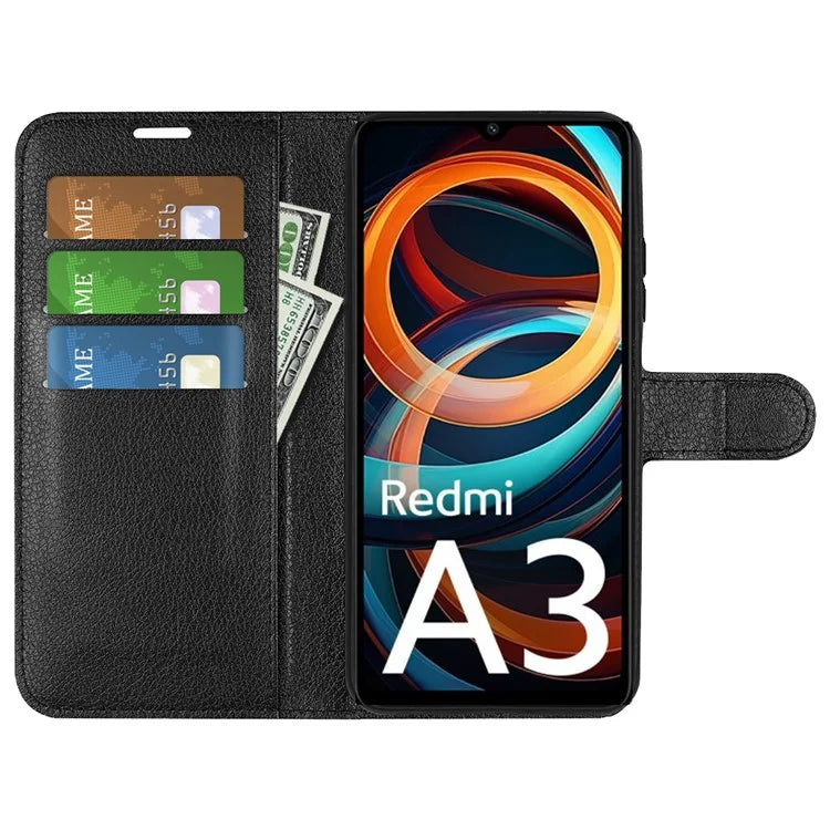 For Xiaomi Redmi A3 Case Litchi Texture PU Leather Folding Stand Phone Cover