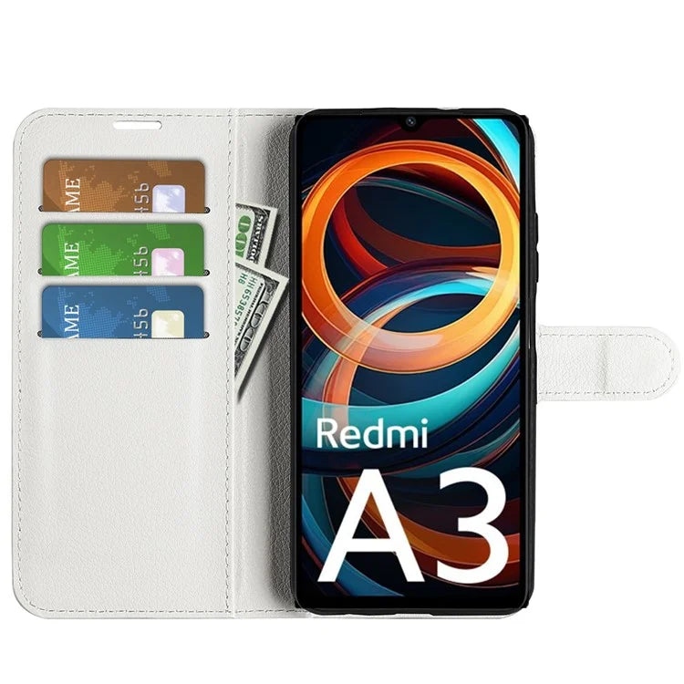 For Xiaomi Redmi A3 Case Litchi Texture PU Leather Folding Stand Phone Cover