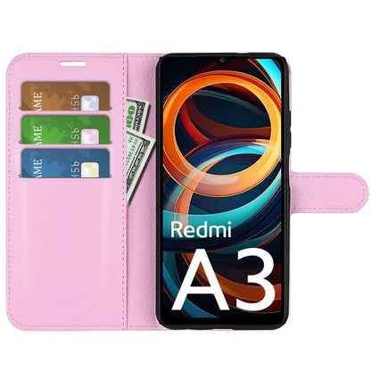 For Xiaomi Redmi A3 Case Litchi Texture PU Leather Folding Stand Phone Cover