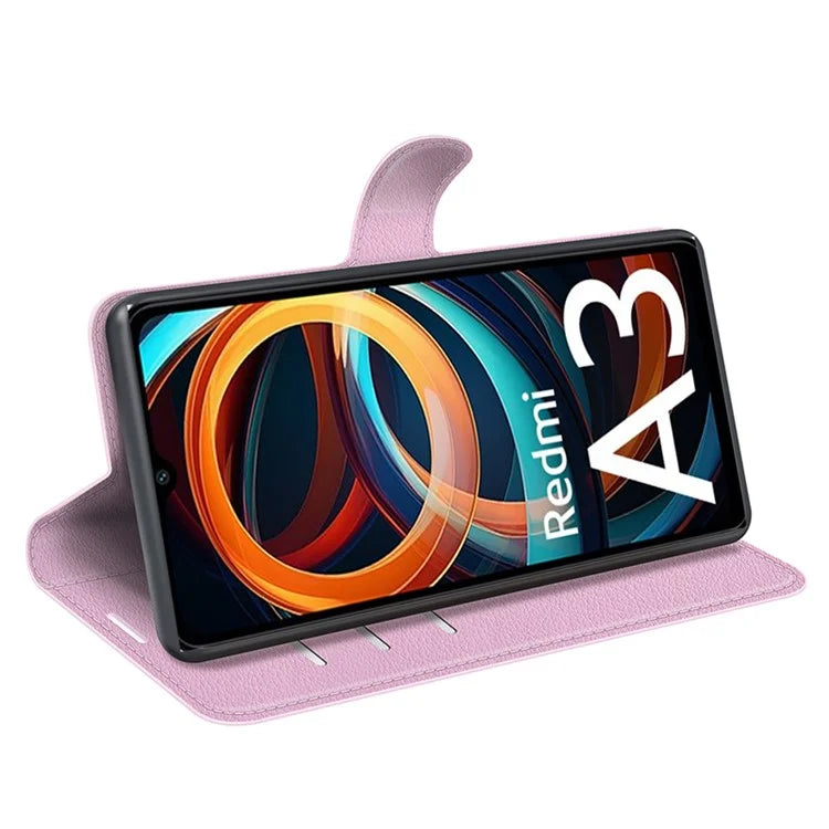 For Xiaomi Redmi A3 Case Litchi Texture PU Leather Folding Stand Phone Cover