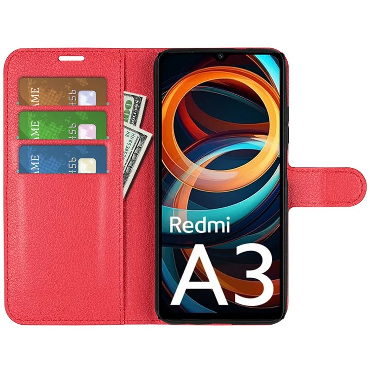 For Xiaomi Redmi A3 Case Litchi Texture PU Leather Folding Stand Phone Cover