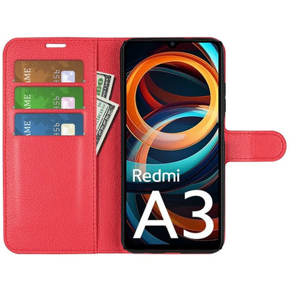 For Xiaomi Redmi A3 Case Litchi Texture PU Leather Folding Stand Phone Cover
