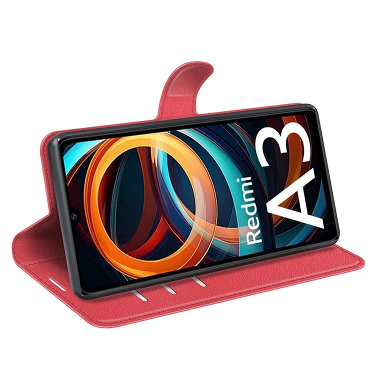 For Xiaomi Redmi A3 Case Litchi Texture PU Leather Folding Stand Phone Cover