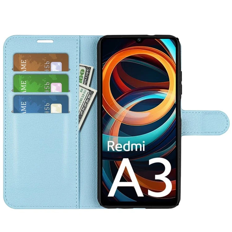 For Xiaomi Redmi A3 Case Litchi Texture PU Leather Folding Stand Phone Cover