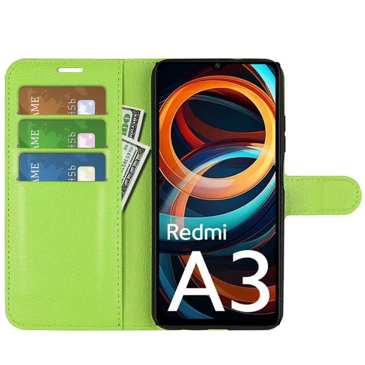 For Xiaomi Redmi A3 Case Litchi Texture PU Leather Folding Stand Phone Cover