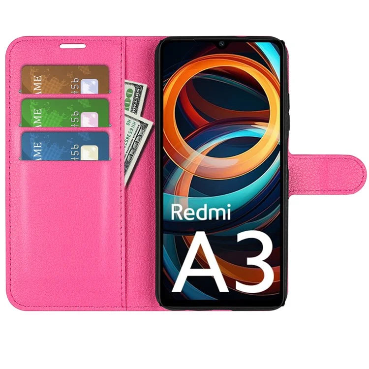 For Xiaomi Redmi A3 Case Litchi Texture PU Leather Folding Stand Phone Cover