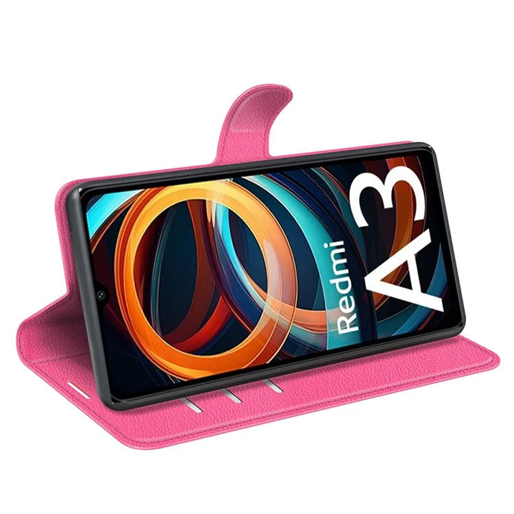 For Xiaomi Redmi A3 Case Litchi Texture PU Leather Folding Stand Phone Cover