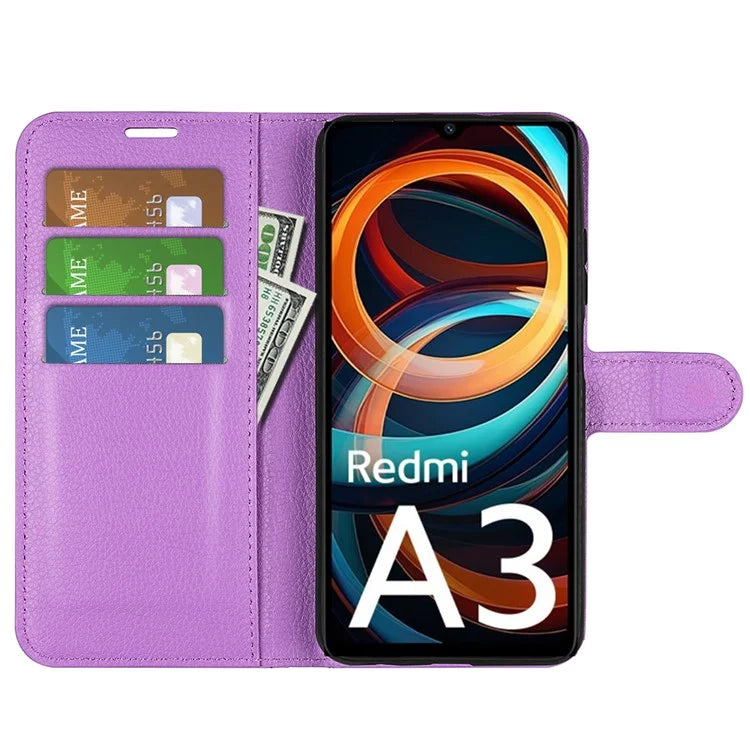 For Xiaomi Redmi A3 Case Litchi Texture PU Leather Folding Stand Phone Cover