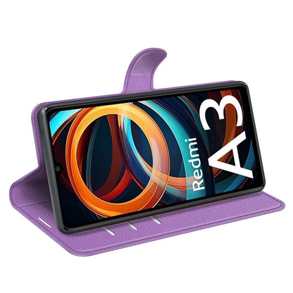 For Xiaomi Redmi A3 Case Litchi Texture PU Leather Folding Stand Phone Cover