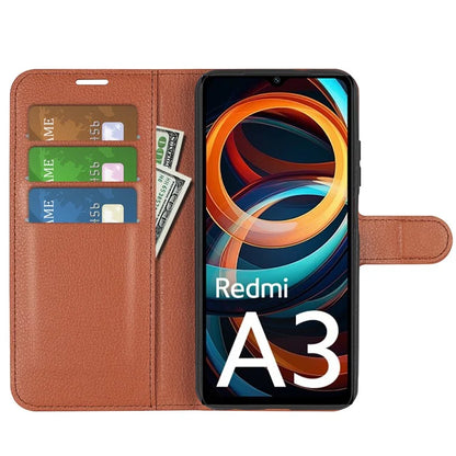 For Xiaomi Redmi A3 Case Litchi Texture PU Leather Folding Stand Phone Cover