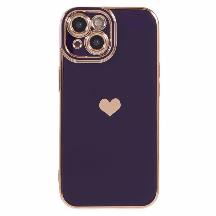 For iPhone 15 Plus TPU Case 6D Electroplating Love Heart Phone Cover
