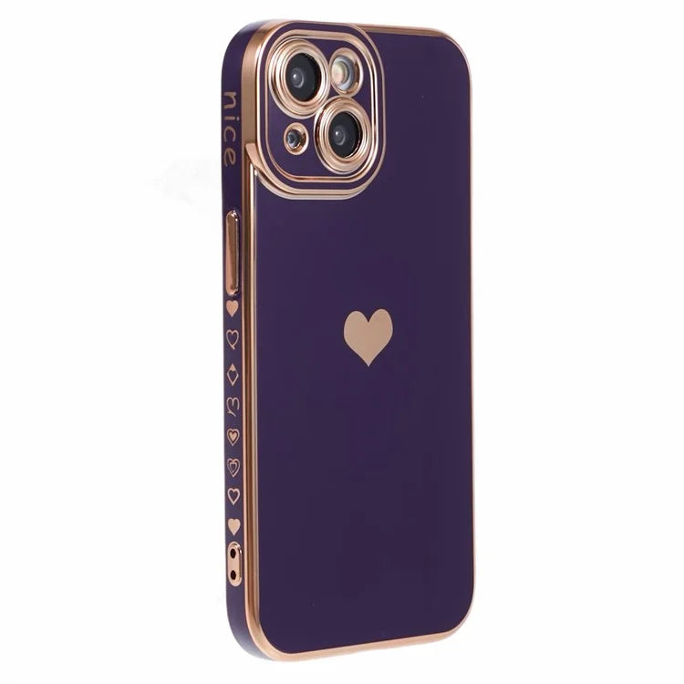 For iPhone 15 Plus TPU Case 6D Electroplating Love Heart Phone Cover
