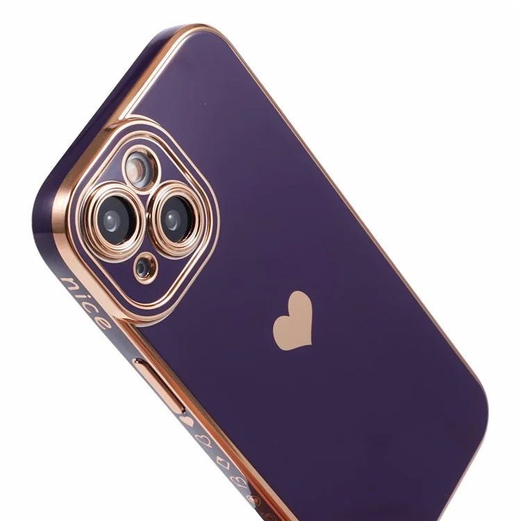For iPhone 15 Plus TPU Case 6D Electroplating Love Heart Phone Cover