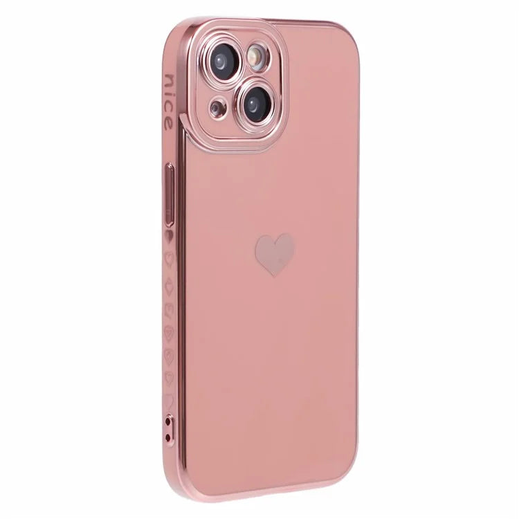 For iPhone 15 Plus TPU Case 6D Electroplating Love Heart Phone Cover