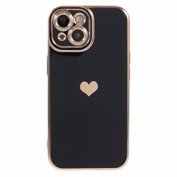 For iPhone 15 Plus TPU Case 6D Electroplating Love Heart Phone Cover
