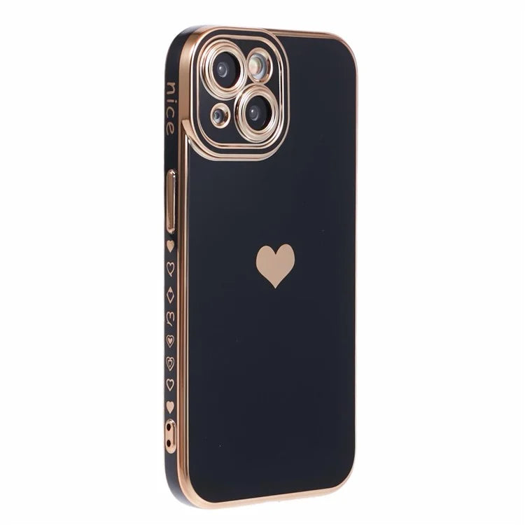 For iPhone 15 Plus TPU Case 6D Electroplating Love Heart Phone Cover