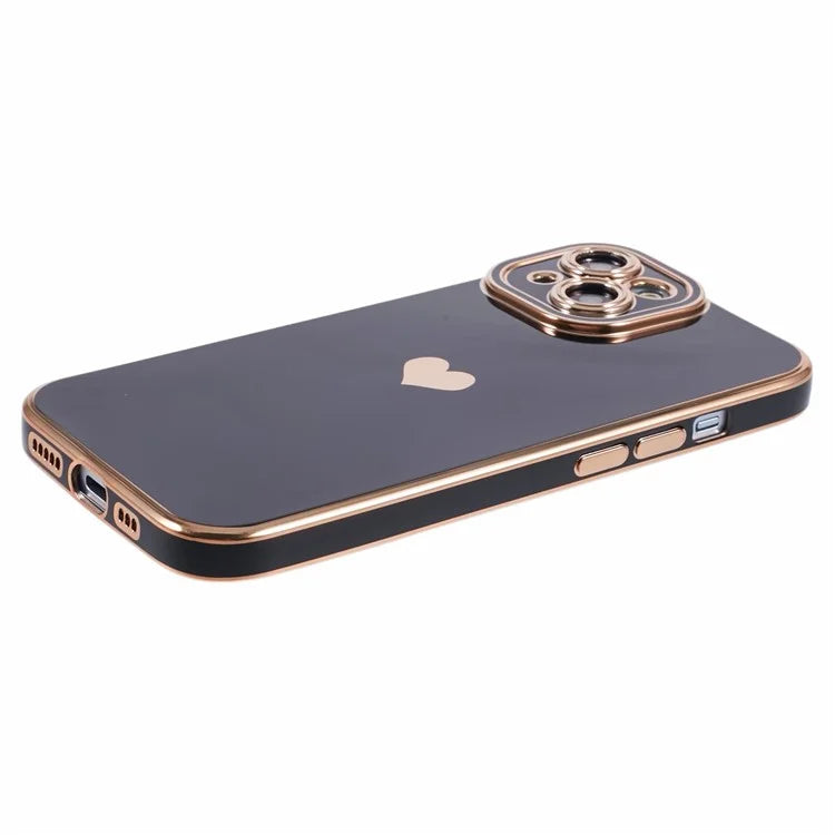 For iPhone 15 Plus TPU Case 6D Electroplating Love Heart Phone Cover