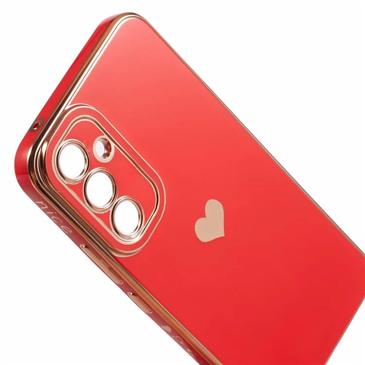 For Galaxy A24 4G (162.1 x 77.6 x 8.3mm) Slim Case 6D Electroplating Love Heart Anti-Scratch TPU Phone Cover