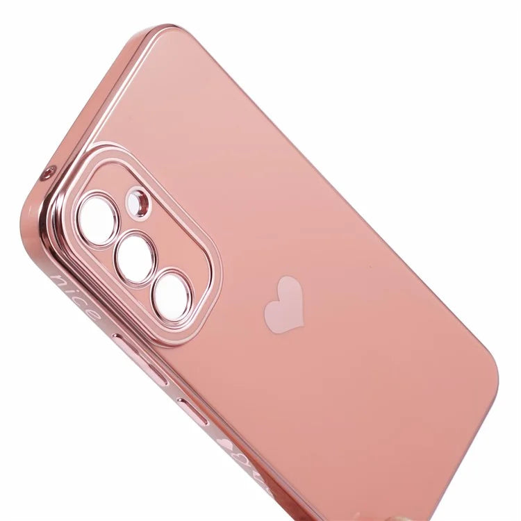 For Galaxy A24 4G (162.1 x 77.6 x 8.3mm) Slim Case 6D Electroplating Love Heart Anti-Scratch TPU Phone Cover