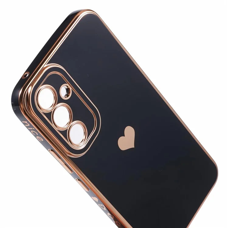 For Galaxy A24 4G (162.1 x 77.6 x 8.3mm) Slim Case 6D Electroplating Love Heart Anti-Scratch TPU Phone Cover