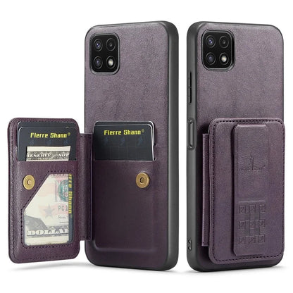 For Samsung Galaxy A22 5G (EU Version) Case RFID Blocking Card Slots Leather+TPU Phone Cover