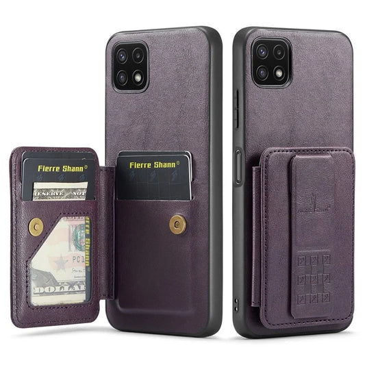 For Samsung Galaxy A22 5G (EU Version) Case RFID Blocking Card Slots Leather+TPU Phone Cover