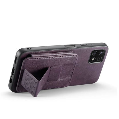 For Samsung Galaxy A22 5G (EU Version) Case RFID Blocking Card Slots Leather+TPU Phone Cover