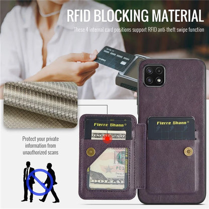For Samsung Galaxy A22 5G (EU Version) Case RFID Blocking Card Slots Leather+TPU Phone Cover