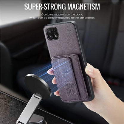 For Samsung Galaxy A22 5G (EU Version) Case RFID Blocking Card Slots Leather+TPU Phone Cover