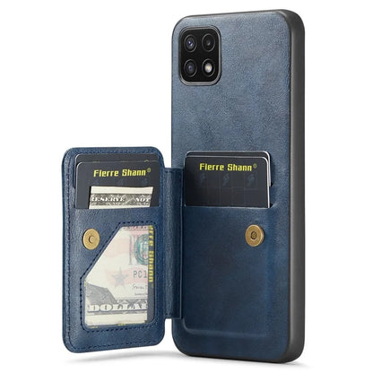 For Samsung Galaxy A22 5G (EU Version) Case RFID Blocking Card Slots Leather+TPU Phone Cover