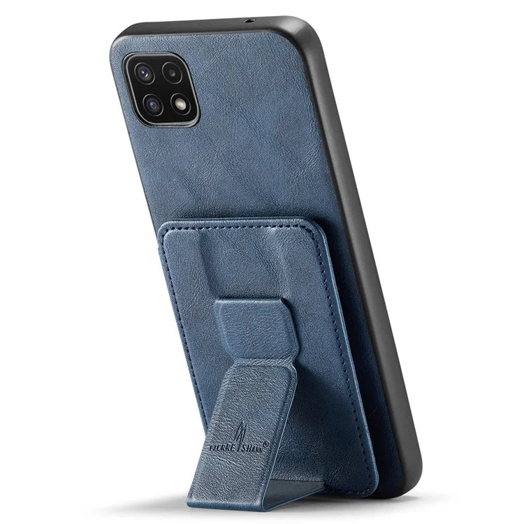 For Samsung Galaxy A22 5G (EU Version) Case RFID Blocking Card Slots Leather+TPU Phone Cover