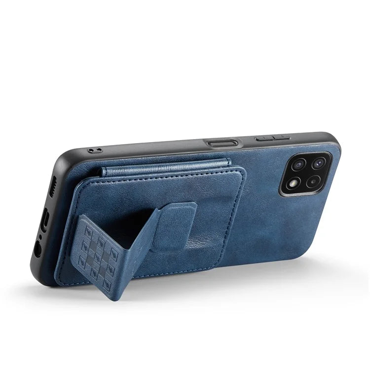 For Samsung Galaxy A22 5G (EU Version) Case RFID Blocking Card Slots Leather+TPU Phone Cover