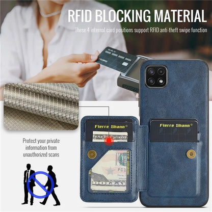 For Samsung Galaxy A22 5G (EU Version) Case RFID Blocking Card Slots Leather+TPU Phone Cover