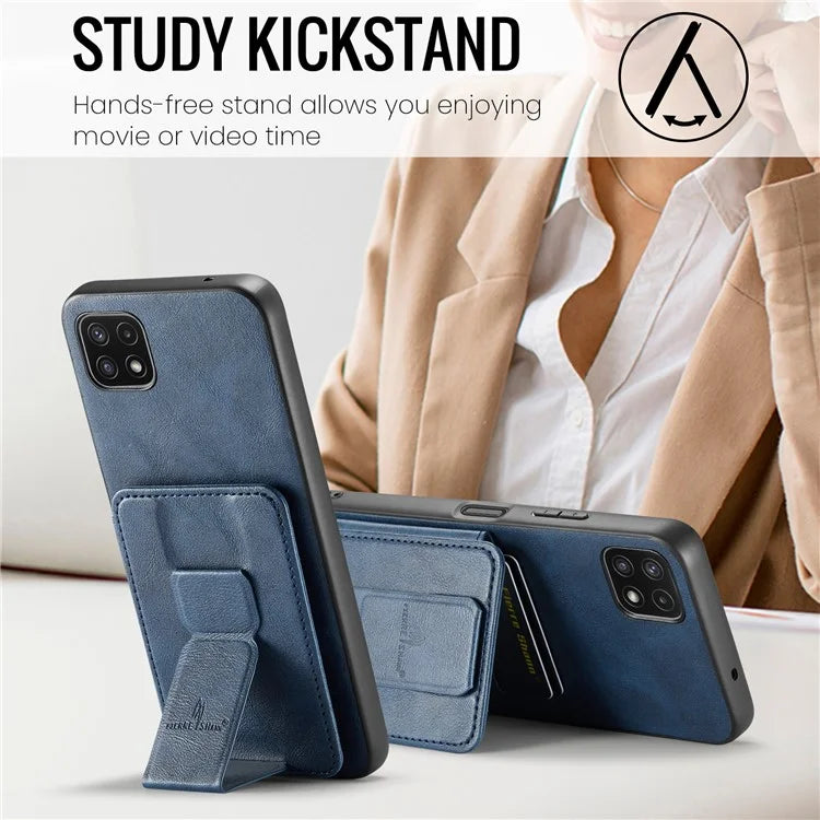 For Samsung Galaxy A22 5G (EU Version) Case RFID Blocking Card Slots Leather+TPU Phone Cover