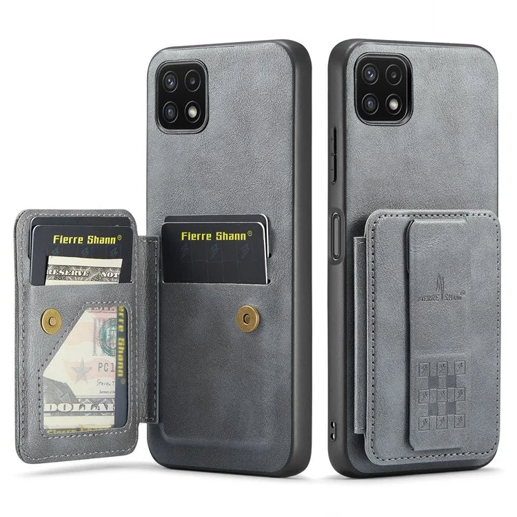 For Samsung Galaxy A22 5G (EU Version) Case RFID Blocking Card Slots Leather+TPU Phone Cover