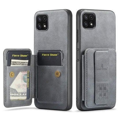 For Samsung Galaxy A22 5G (EU Version) Case RFID Blocking Card Slots Leather+TPU Phone Cover