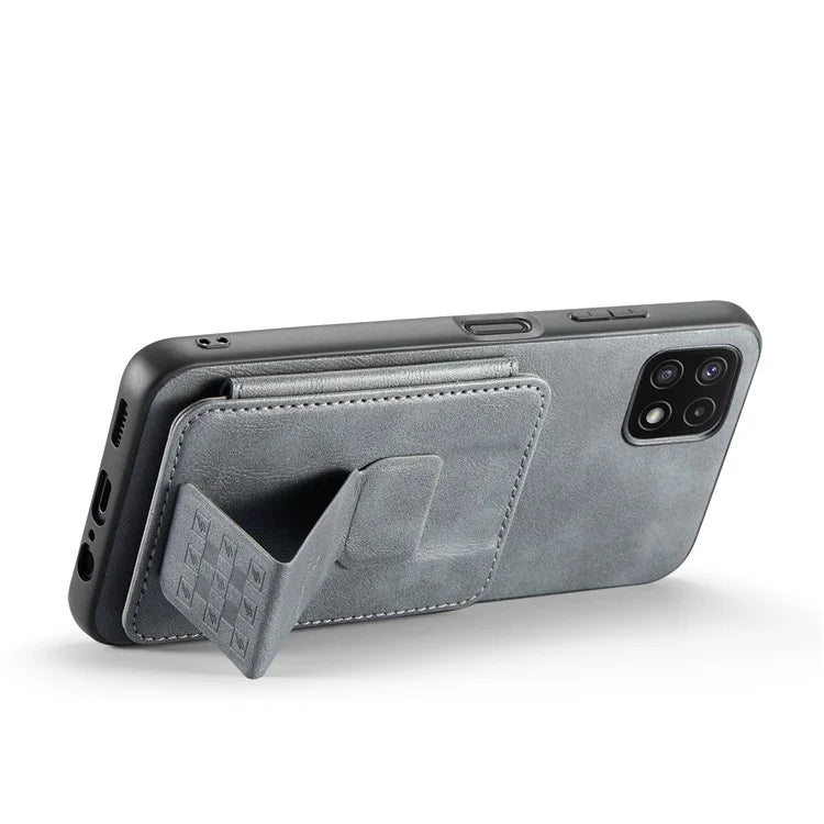 For Samsung Galaxy A22 5G (EU Version) Case RFID Blocking Card Slots Leather+TPU Phone Cover