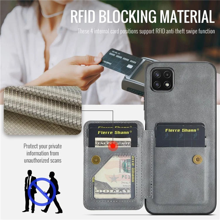 For Samsung Galaxy A22 5G (EU Version) Case RFID Blocking Card Slots Leather+TPU Phone Cover