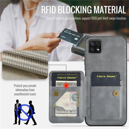 For Samsung Galaxy A22 5G (EU Version) Case RFID Blocking Card Slots Leather+TPU Phone Cover