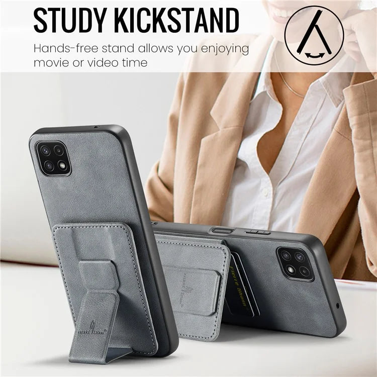 For Samsung Galaxy A22 5G (EU Version) Case RFID Blocking Card Slots Leather+TPU Phone Cover