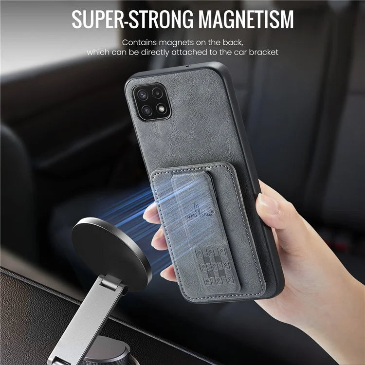 For Samsung Galaxy A22 5G (EU Version) Case RFID Blocking Card Slots Leather+TPU Phone Cover