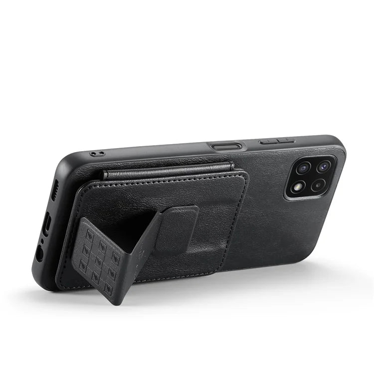 For Samsung Galaxy A22 5G (EU Version) Case RFID Blocking Card Slots Leather+TPU Phone Cover