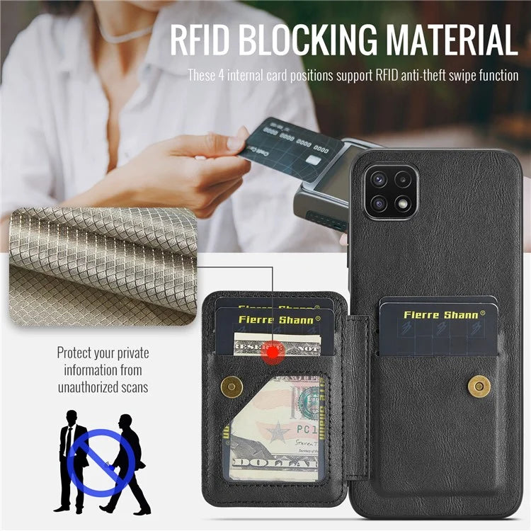 For Samsung Galaxy A22 5G (EU Version) Case RFID Blocking Card Slots Leather+TPU Phone Cover