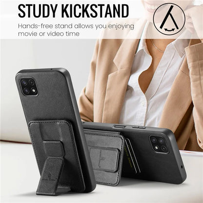 For Samsung Galaxy A22 5G (EU Version) Case RFID Blocking Card Slots Leather+TPU Phone Cover