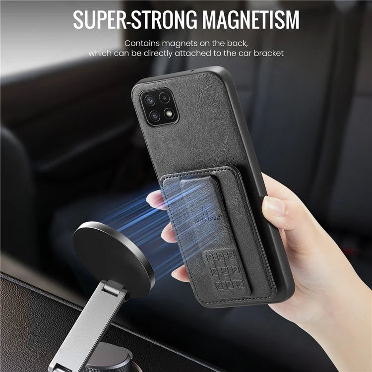 For Samsung Galaxy A22 5G (EU Version) Case RFID Blocking Card Slots Leather+TPU Phone Cover