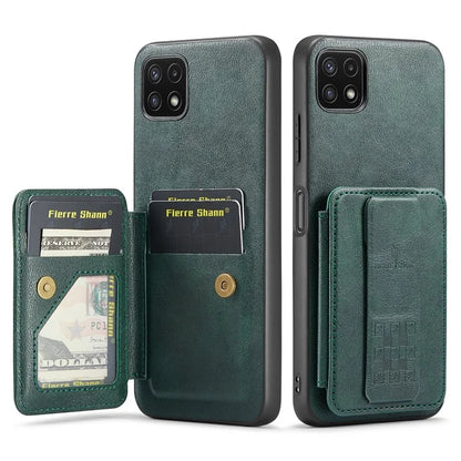 For Samsung Galaxy A22 5G (EU Version) Case RFID Blocking Card Slots Leather+TPU Phone Cover
