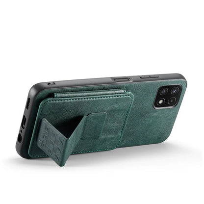 For Samsung Galaxy A22 5G (EU Version) Case RFID Blocking Card Slots Leather+TPU Phone Cover