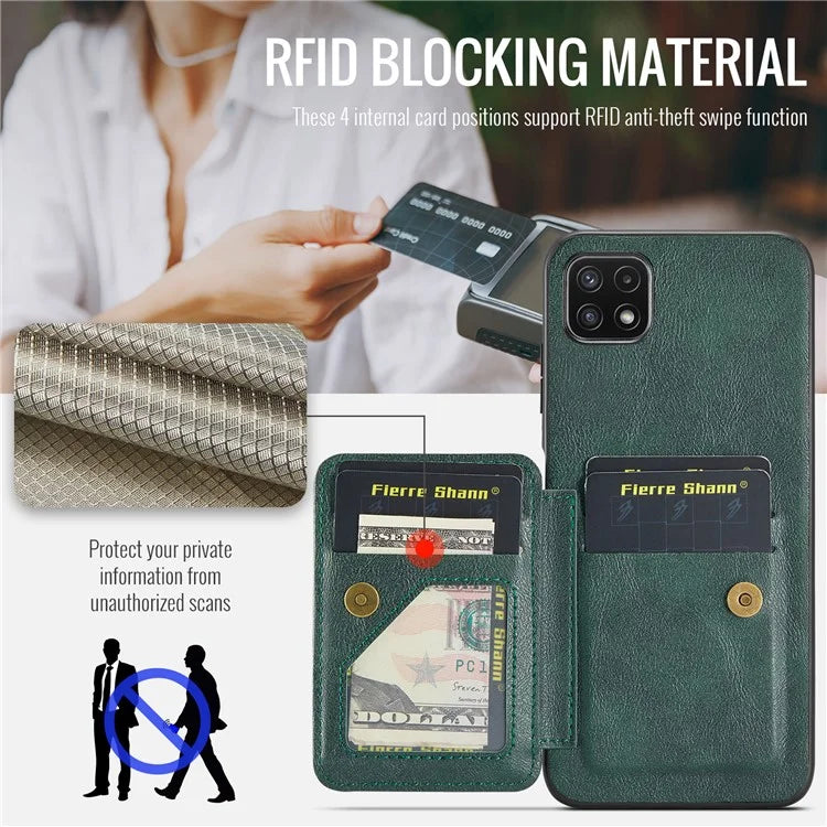 For Samsung Galaxy A22 5G (EU Version) Case RFID Blocking Card Slots Leather+TPU Phone Cover