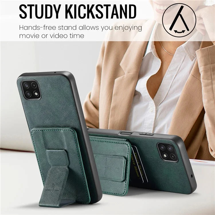 For Samsung Galaxy A22 5G (EU Version) Case RFID Blocking Card Slots Leather+TPU Phone Cover
