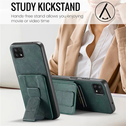 For Samsung Galaxy A22 5G (EU Version) Case RFID Blocking Card Slots Leather+TPU Phone Cover